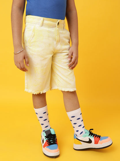 Girls Yellow Printed Shorts