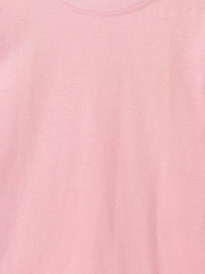 Boys Pink Cotton Solid T-Shirt