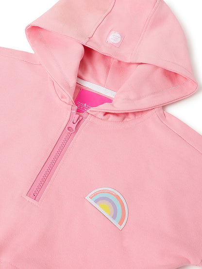 Girls Cotton Poly Pink Solid Sweatshirt