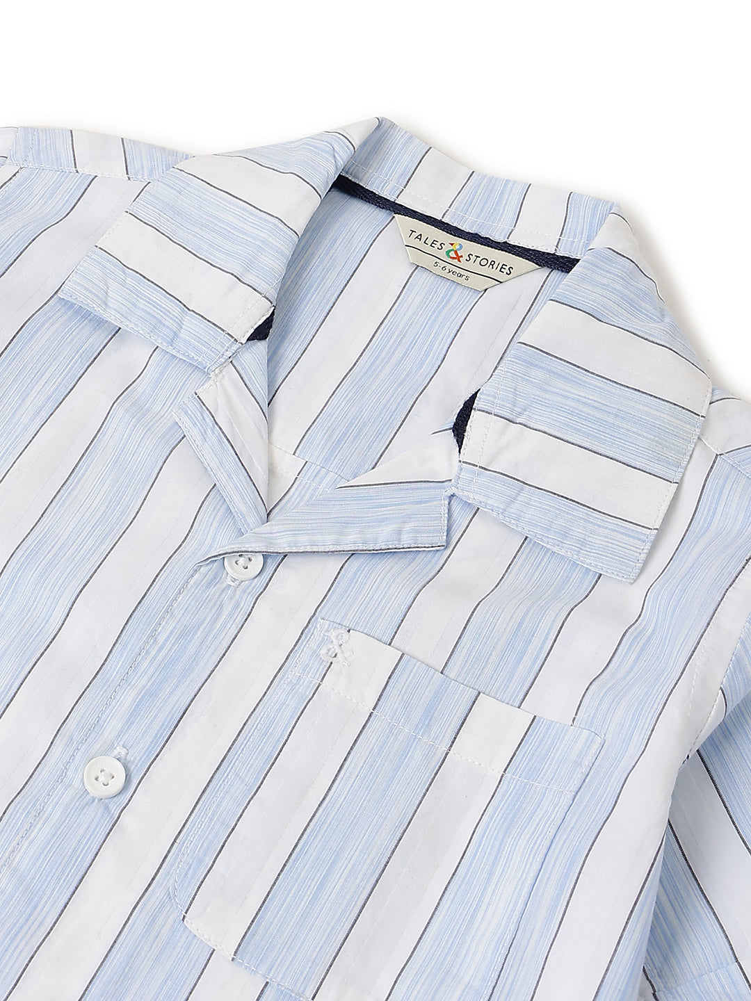 Boys Cotton Stripes Printed Blue Shirt With Light Blue Denim Washed Straight Fit Jeans