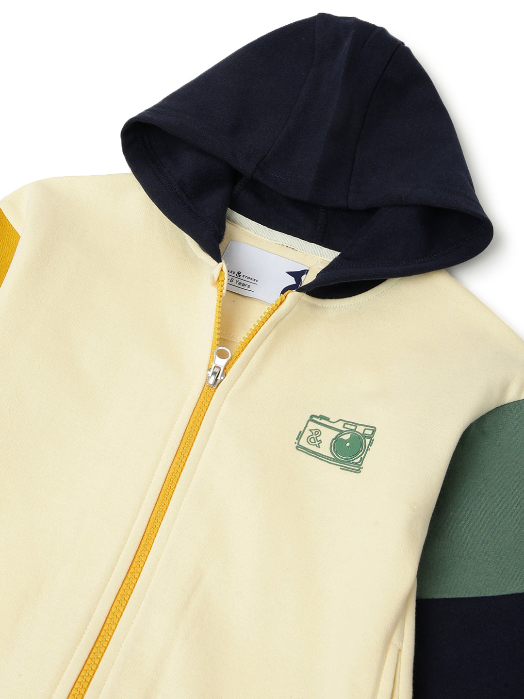 Boys Off White Cotton Printed Hooded Oversized Sweatshirt