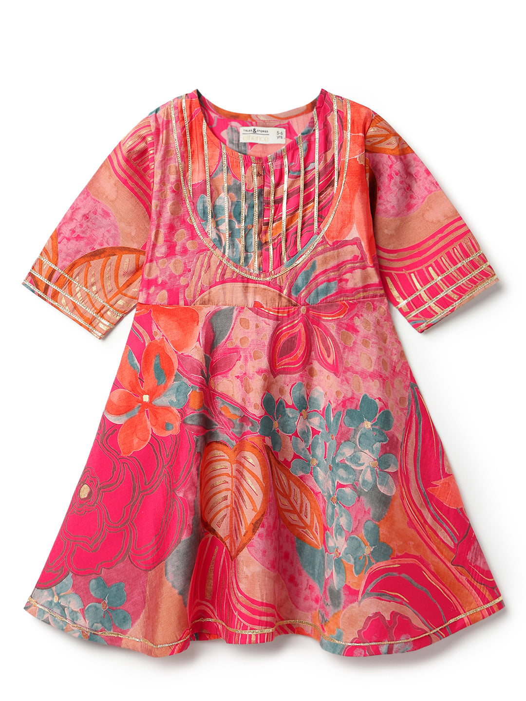 Girls Pink Ethnic Printed Viscose Kurta Set