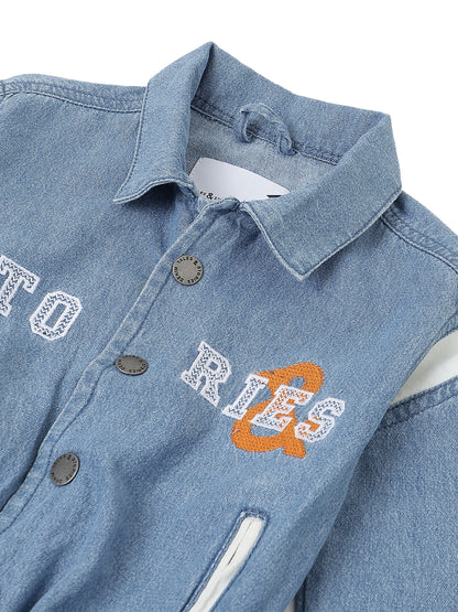 Boys Blue Embroidered Cotton Casual Jacket