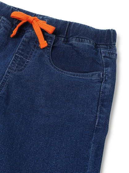 Boys Dark Blue Washed Lycra Joggers