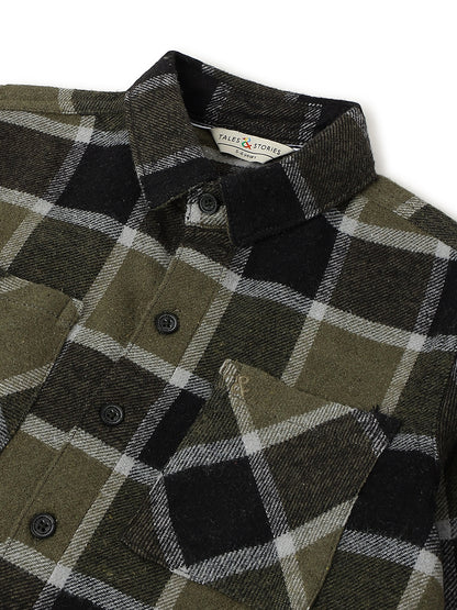 Boys Green Flannel Checked Shirt