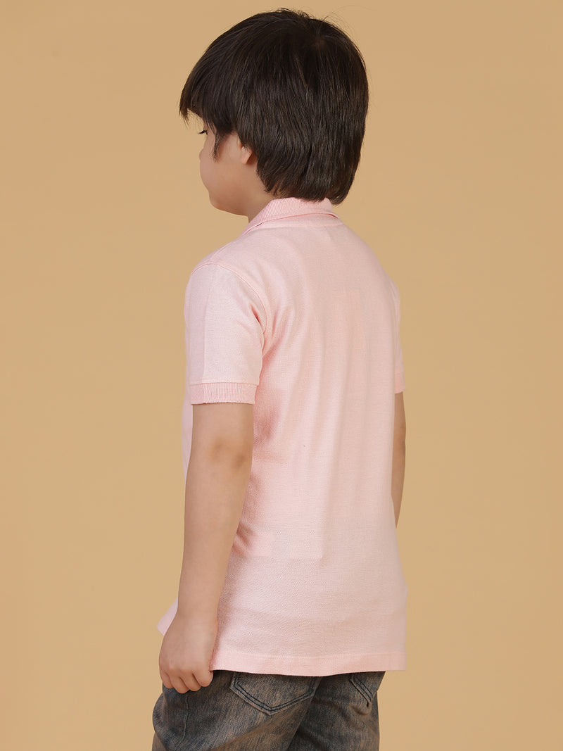 Boys Pink Solid Polo T-Shirt