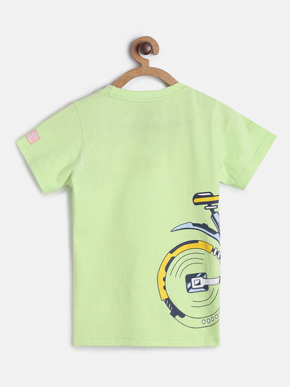 Boys Green T-Shirts and Denim Bermuda Short Clothing Set