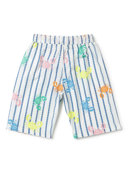 Boys Off White Animal Printed Knee Length Shorts