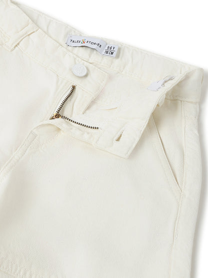 Unisex Solid White Cotton Baggy Cargo Pants