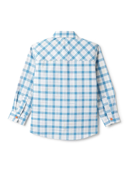 Boys Cotton Sky & White Checked Shirt