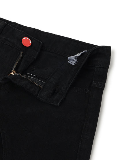 Boys Black Cotton Washed Shorts