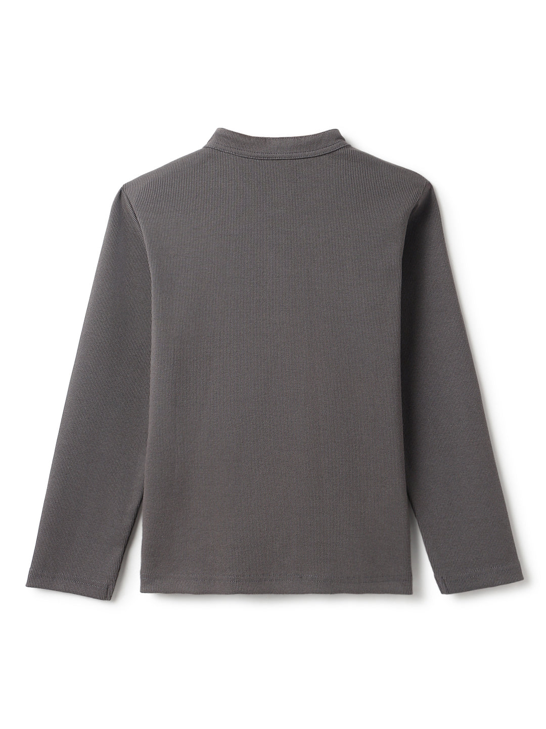 Boys Dark Grey Henley Neck Solid T-Shirt