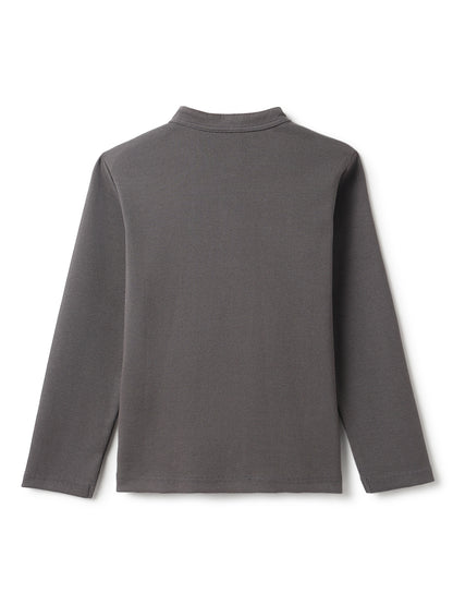 Boys Dark Grey Henley Neck Solid T-Shirt