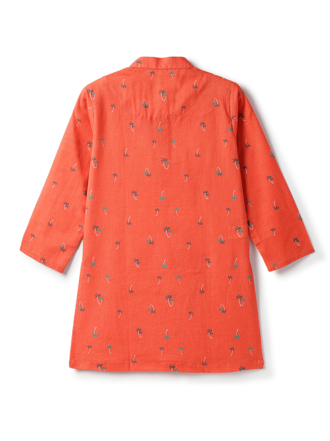 Boys Cotton Boys Orange Full Sleeve Floral Kurta Set