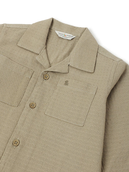 Boys Cotton Olive Shirt With Trouser Clothing Set