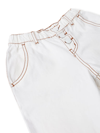 Girls Cotton White Casual Loose Fit Jeans