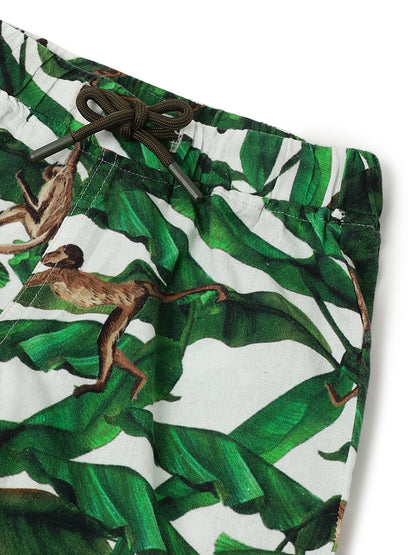 Boys Green Cotton Printed Shorts