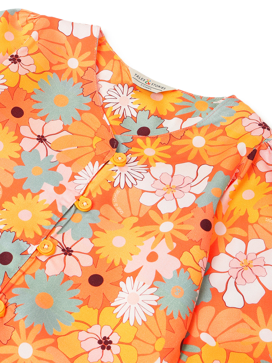 Girls Multi-Color Viscose Printed V-Neck Top