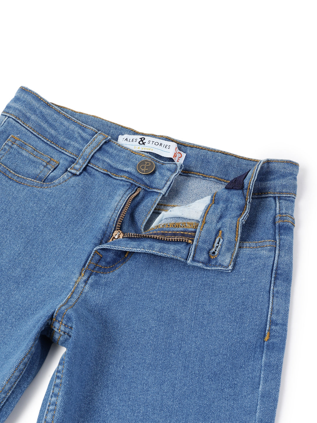 Boys Cotton Charcoal T-Shirt With Blue Denim Washed Straight Fit Jeans
