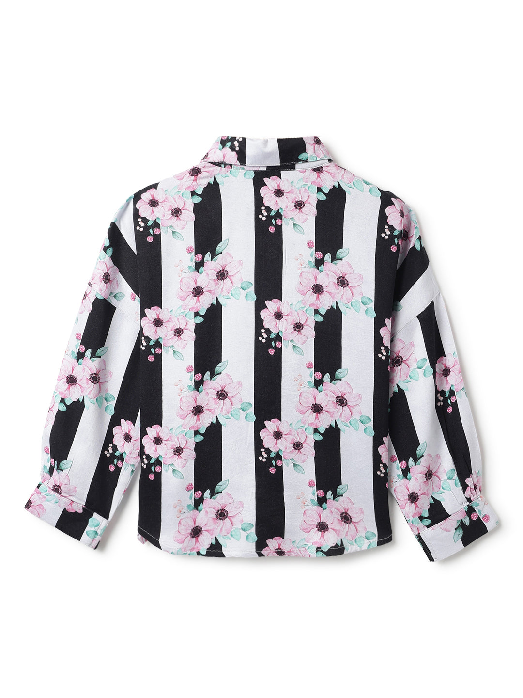 Girls Black Floral Printed Shirt