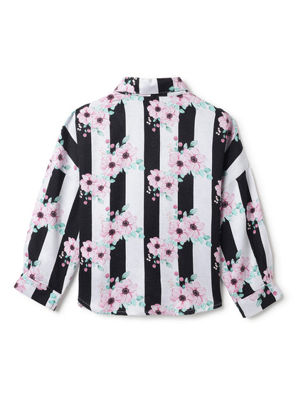 Girls Black Floral Printed Shirt