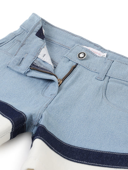 Girls Light Blue Lycra Solid Casual Shorts