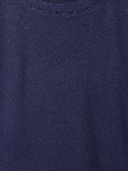 Boys Navy Blue Cotton Solid T-Shirt