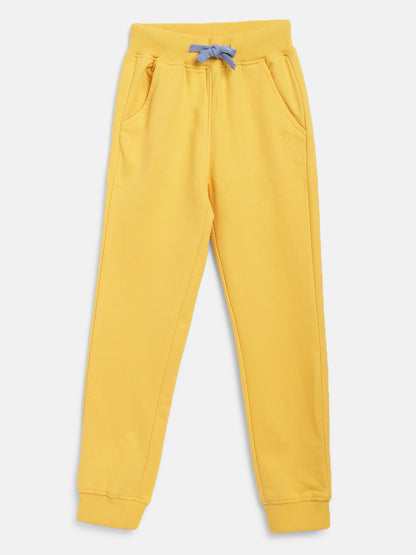 Boys & Girls Cotton Solid Yellow Lounge Set