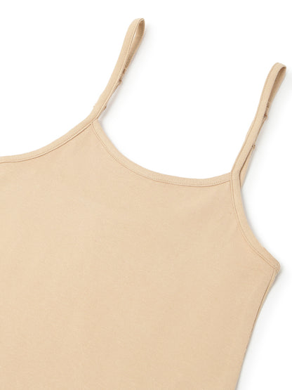 Girls Beige Lycra Regular Fit Spaghetti Sleeve Solid Camisole