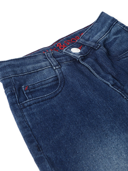 BOYS MID BLUE WHISKERED CASUAL JEANS
