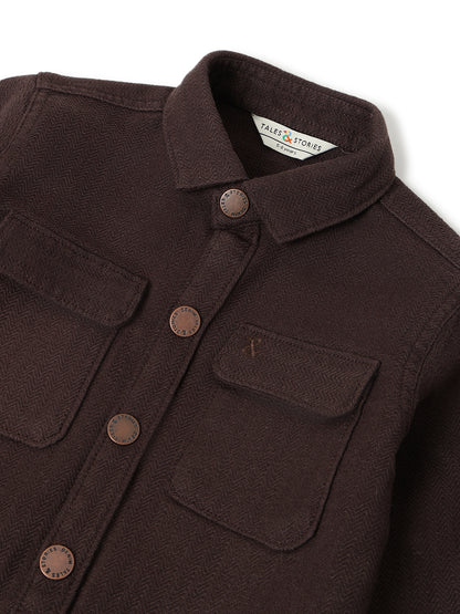 Boys Brown Solid Cotton Shacket