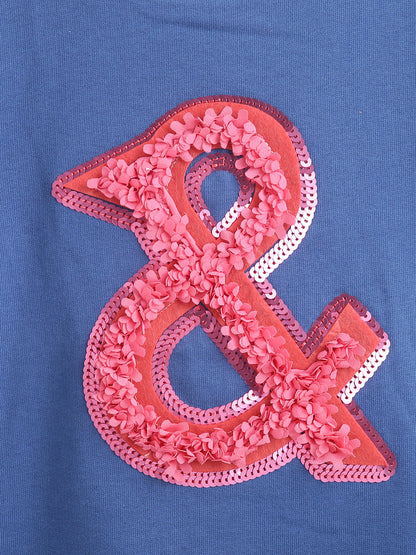 Girls Blue Embellished Cotton Sweatshirt