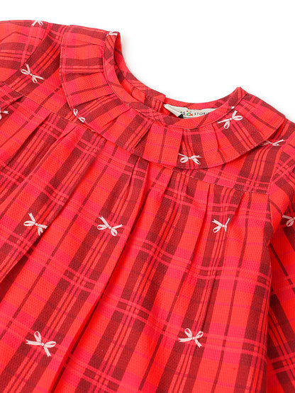 Girls Cotton Red Checks Top