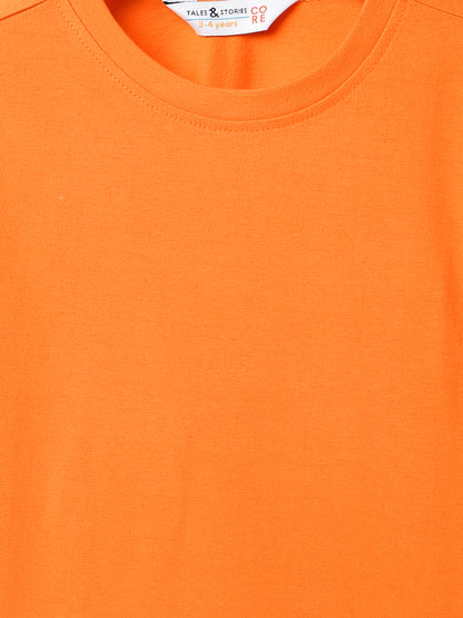 Boys Orange Cotton Regular Full Sleeve Solid T-shirt