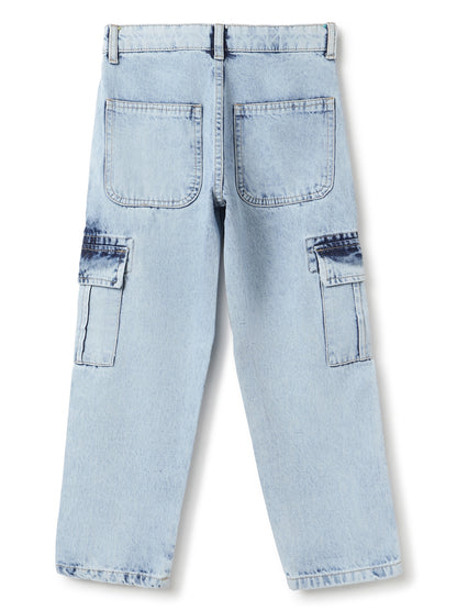 Boys Light Blue Denim Cargo Jeans