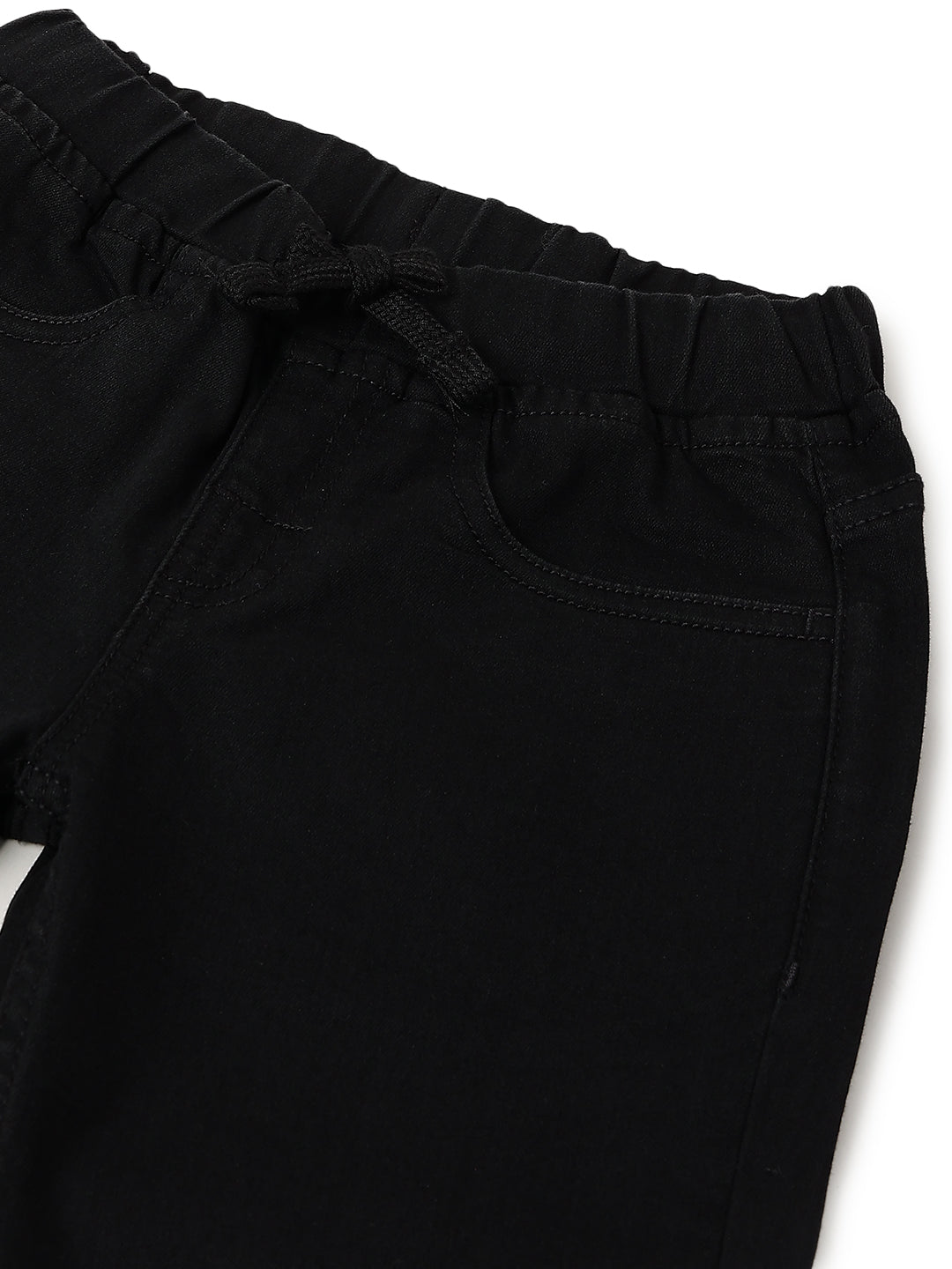 Boys Cotton Printed Grey T-Shirt With Black Denim Solid Slim Fit Joggers