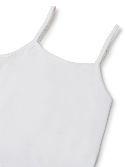 Girls White Lycra Regular Fit Spaghetti Sleeve Solid Camisole