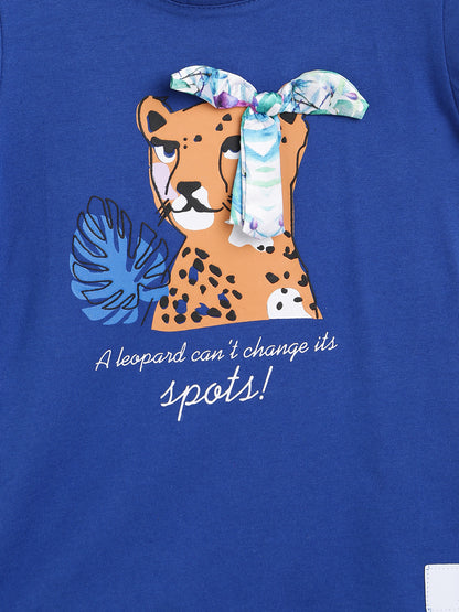 Girls Blue Printed T-Shirt