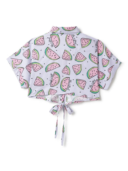 Girls Purple Printed Crop Shirt