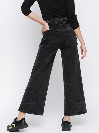 Womens Black Denim Wide Leg  Stretchable Jeans