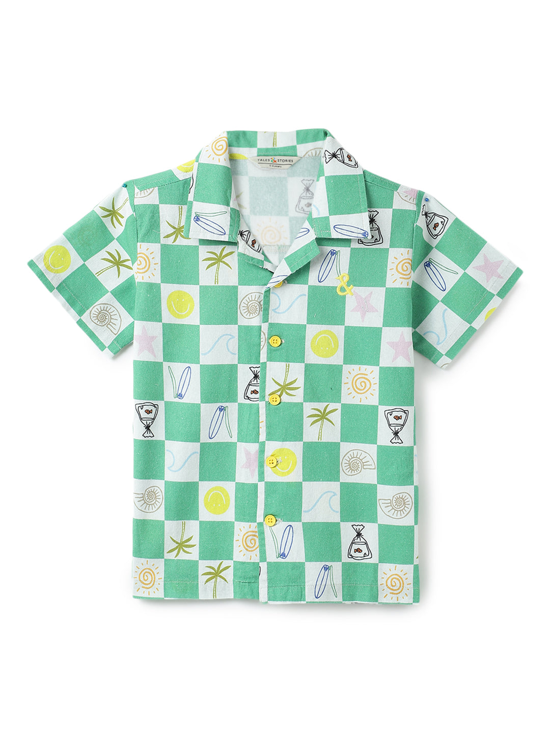 Boys Green Cotton Printed Co-ord Set