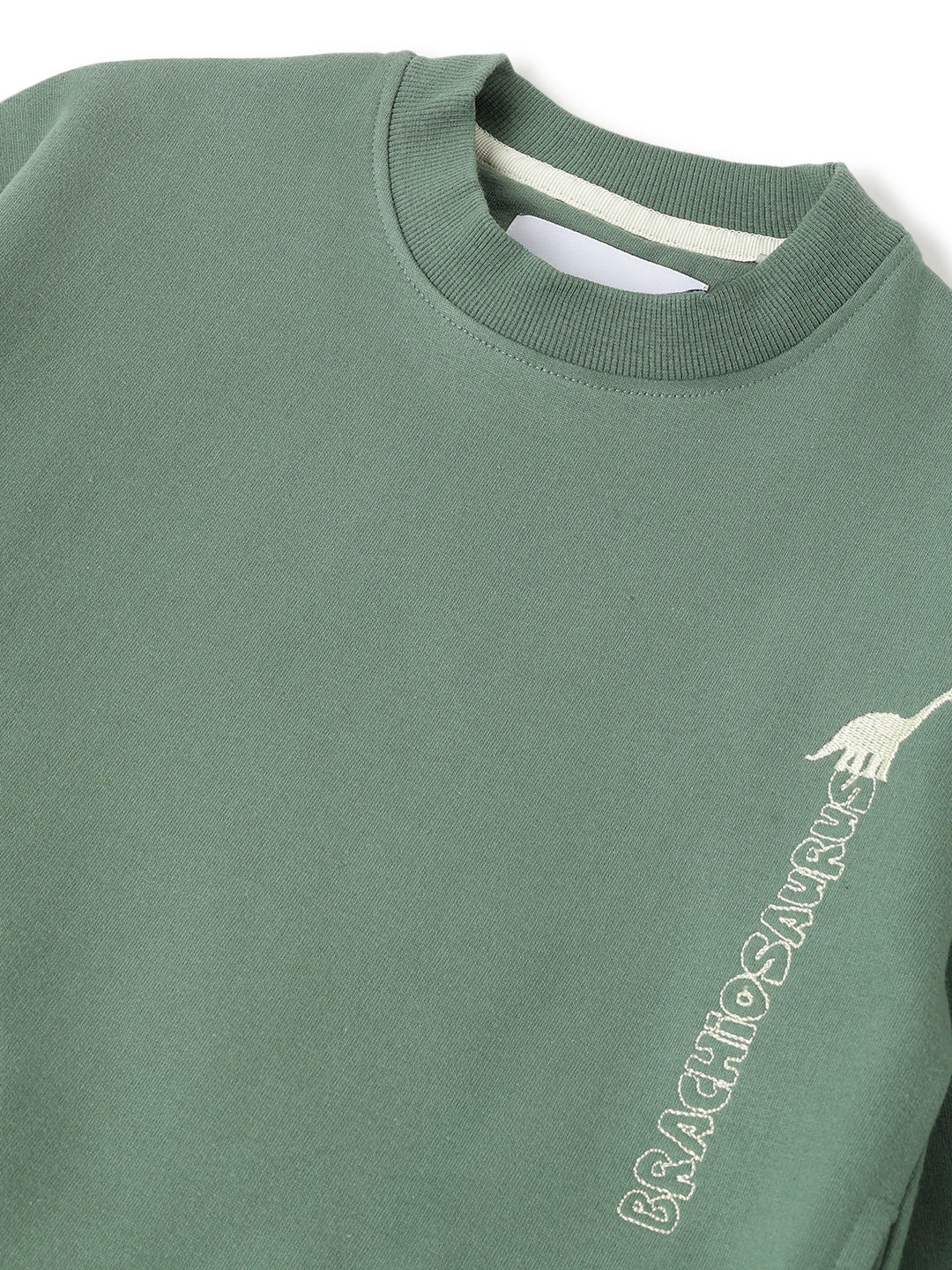 Boys Olive Printed Cotton Sweatshirt