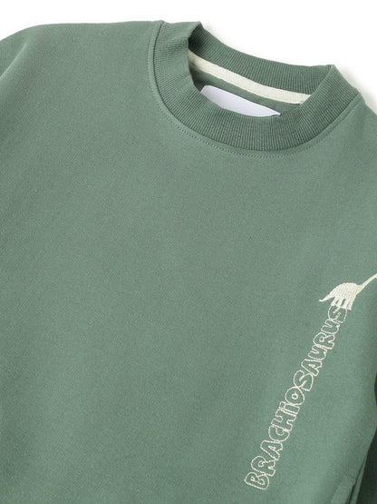 Boys Olive Printed Cotton Sweatshirt