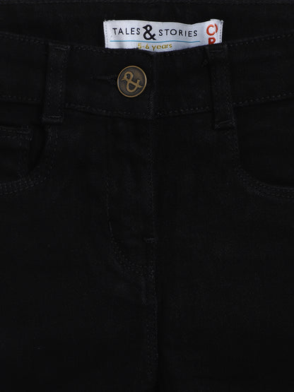 Girls Black Slim Fit Cotton Jeans