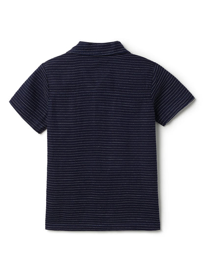Boys Navy Blue Cotton Striped Shirt & Shorts Set