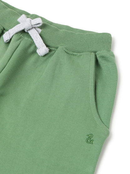 Boys Olive Solid Cotton Joggers