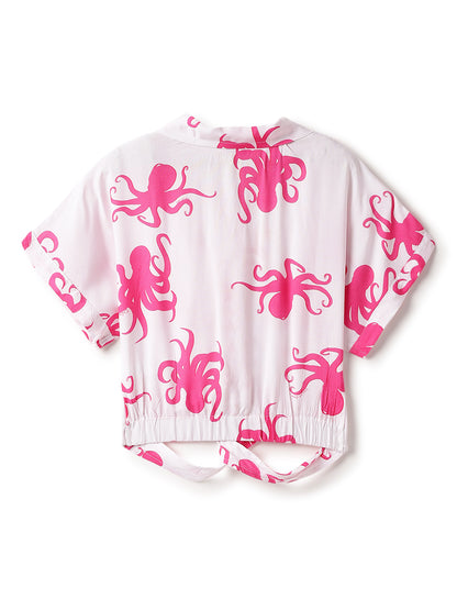 Girls Viscose Pink Printed Shirt & Shorts  Co-ord Set