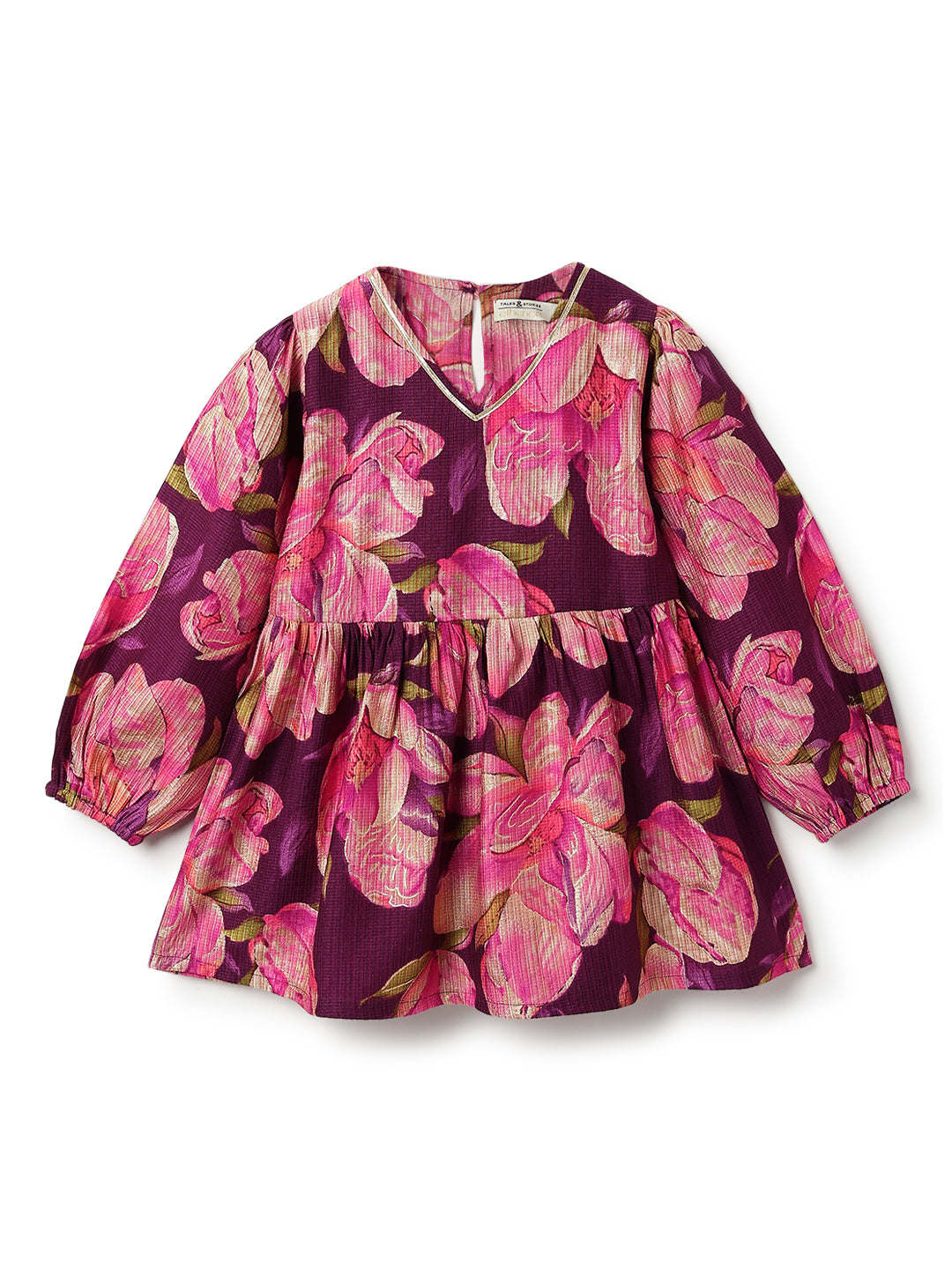 Girls Purple Floral Print Kurta & Sharara Set