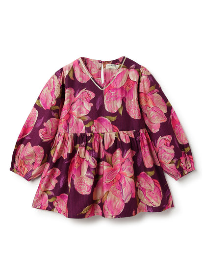 Girls Purple Floral Print Kurta & Sharara Set