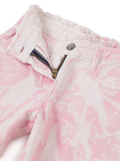 Girls Pink Tie & Dye Cotton Jeans